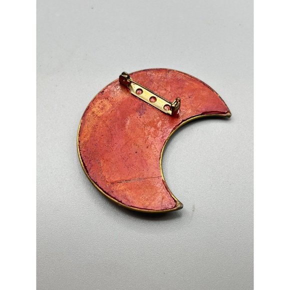Vintage Handcrafted Moon Brooch Clay & Beads Crescent Moon Whimsical Jewelry - Picture 5 of 7